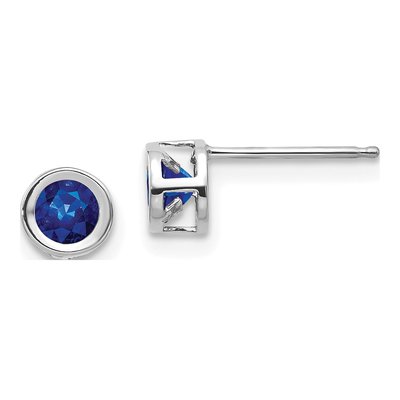 14K White Gold 4mm Round Sapphire September Bezel Stud Earrings