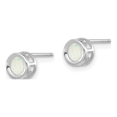 14K White Gold 4mm Round Opal October Birthstone Stud Earrings – view 2
