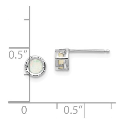 14K White Gold 4mm Round Opal October Birthstone Stud Earrings – view 4