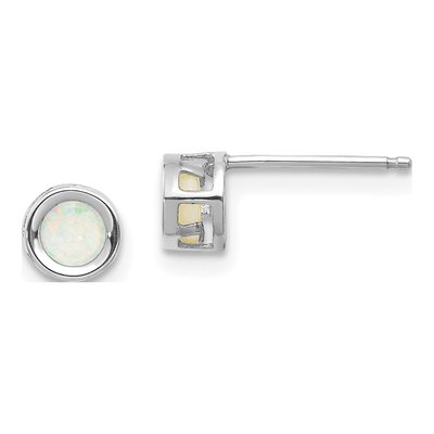 14K White Gold 4mm Round Opal October Birthstone Stud Earrings