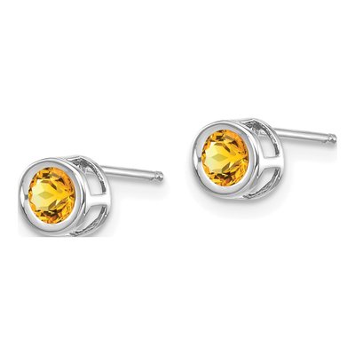 14K White Gold 4mm Round Citrine Bezel Stud Earrings – view 2
