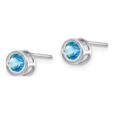 14K White Gold 4mm Round Swiss Blue Topaz Bezel Stud Earrings – view 3