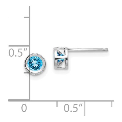 14K White Gold 4mm Round Swiss Blue Topaz Bezel Stud Earrings – view 5