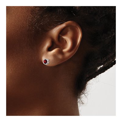14K White Gold 5mm Round Garnet Birthstone Bezel Stud Earrings – view 4