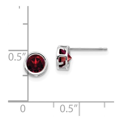 14K White Gold 5mm Round Garnet Birthstone Bezel Stud Earrings – view 5