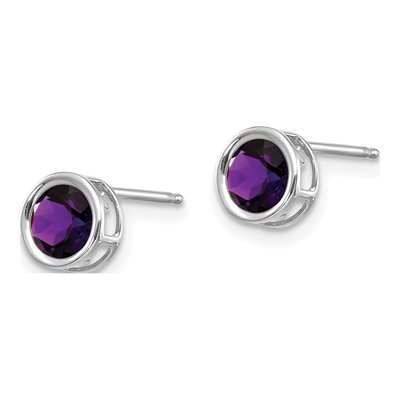 14K White Gold 5mm Round Amethyst Bezel Stud Earrings – view 2