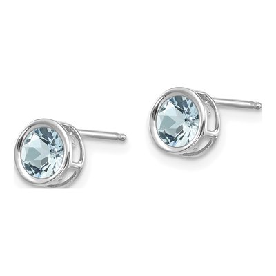 14K White Gold 5mm Round Aquamarine Bezel Stud Earrings – view 3