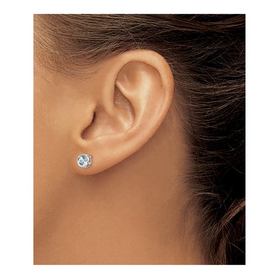 14K White Gold 5mm Round Aquamarine Bezel Stud Earrings – view 4