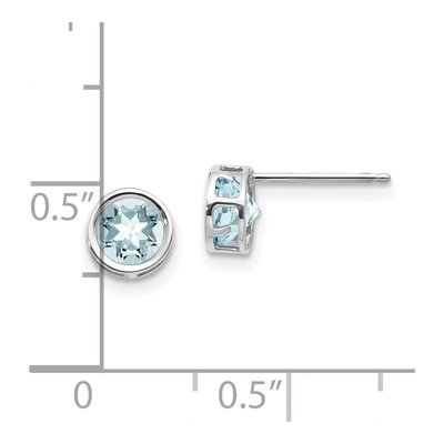 14K White Gold 5mm Round Aquamarine Bezel Stud Earrings – view 5