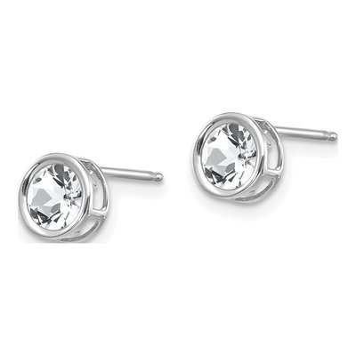 14K White Gold 5mm Round White Topaz Bezel Stud Earrings – view 2