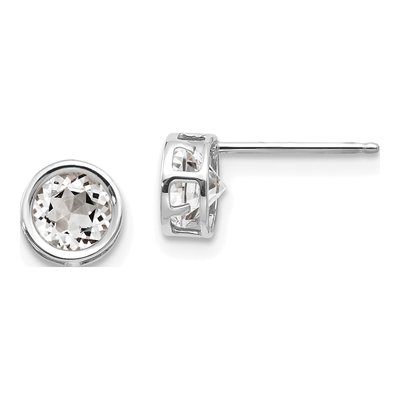 14K White Gold 5mm Round White Topaz Bezel Stud Earrings