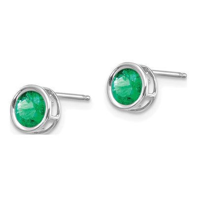 14K White Gold 5mm Round Emerald Bezel Stud Earrings – view 2