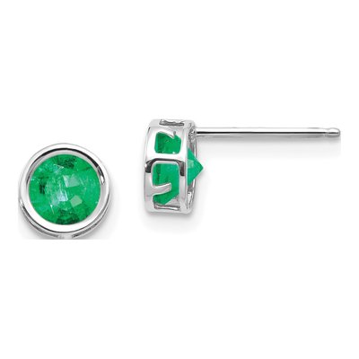 14K White Gold 5mm Round Emerald Bezel Stud Earrings
