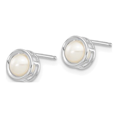 14K White Gold 4.5mm Near Round Freshwater Cultured Pearl Bezel Stud Earrings – view 2