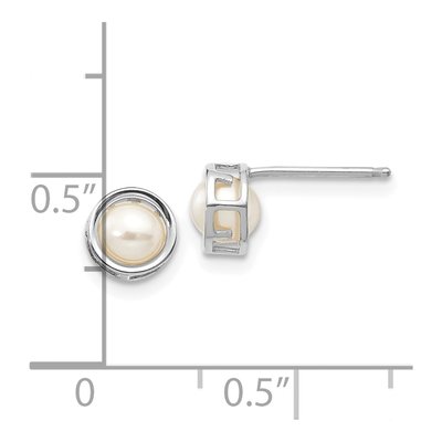 14K White Gold 4.5mm Near Round Freshwater Cultured Pearl Bezel Stud Earrings – view 4
