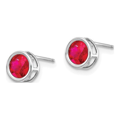 14K White Gold 5mm Round Ruby Bezel Stud Earrings – view 2