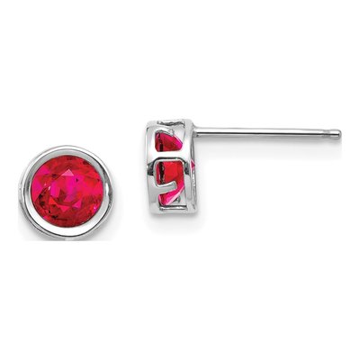 14K White Gold 5mm Round Ruby Bezel Stud Earrings