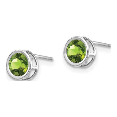 14K White Gold 5mm Round Peridot Bezel Stud Earrings – view 2