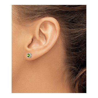 14K White Gold 5mm Round Peridot Bezel Stud Earrings – view 3