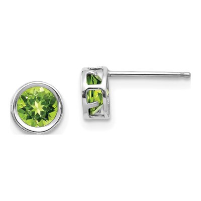 14K White Gold 5mm Round Peridot Bezel Stud Earrings