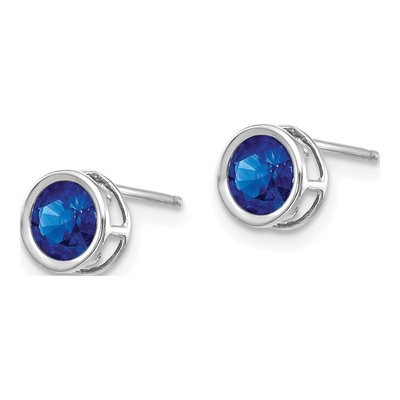 14K White Gold 5mm Round Sapphire Bezel Stud Earrings – view 2