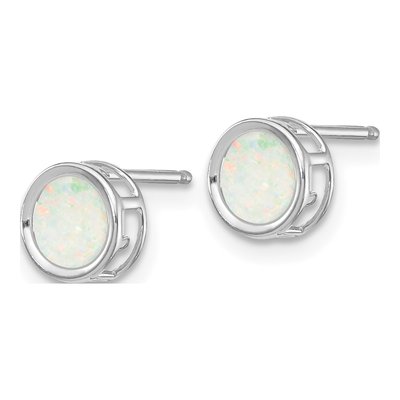 14K White Gold Genuine Opal October Birthstone Studs – view 2