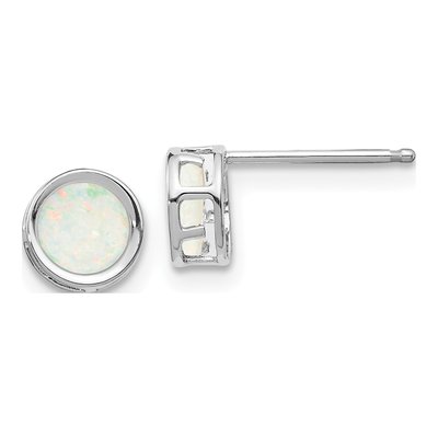 14K White Gold 5mm Round Opal October Birthstone Stud Earrings