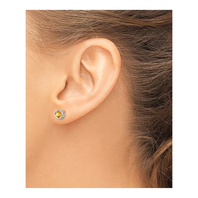14K White Gold 5mm Round Citrine Bezel Stud Earrings – view 4
