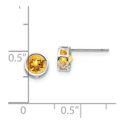 14K White Gold 5mm Round Citrine Bezel Stud Earrings – view 5