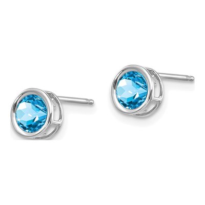 14K White Gold 5mm Round Swiss Blue Topaz Bezel Stud Earrings – view 2