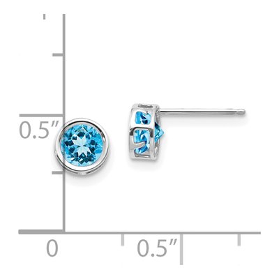 14K White Gold 5mm Round Swiss Blue Topaz Bezel Stud Earrings – view 4