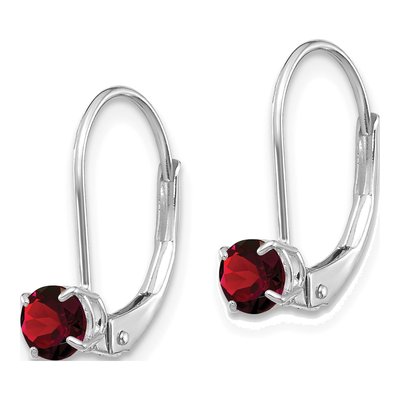 14K White Gold Garnet January Leverback Earrings – view 2