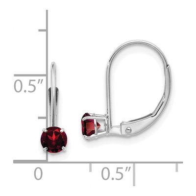14K White Gold Garnet January Leverback Earrings – view 4