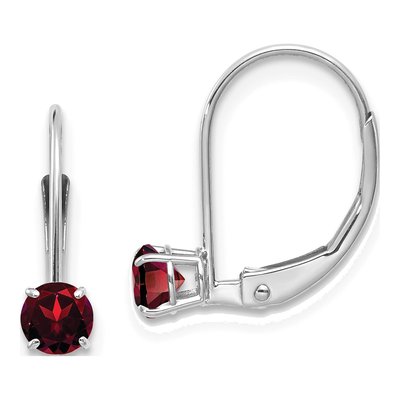 14K White Gold Garnet January Leverback Earrings