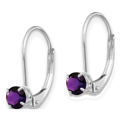 14K White Gold Amethyst Leverback Earrings – view 2