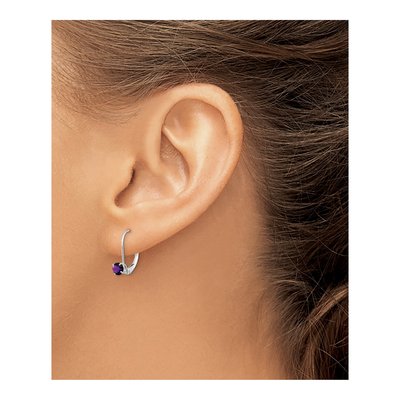 14K White Gold Amethyst Leverback Earrings – view 3