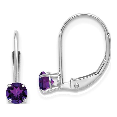14K White Gold Amethyst Leverback Earrings