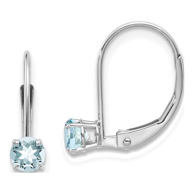 14K White Gold Aquamarine Leverback Earrings