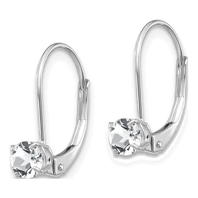 14K White Gold White Topaz April Birthstone Leverback Earrings – view 2