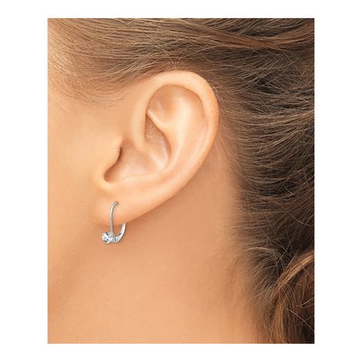 14K White Gold White Topaz April Birthstone Leverback Earrings – view 3