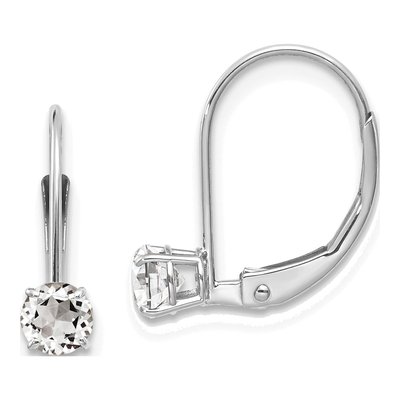 14K White Gold White Topaz April Birthstone Leverback Earrings