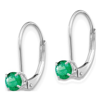 14K White Gold Emerald Leverback Earrings – view 2