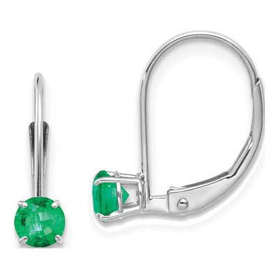 14K White Gold Emerald Leverback Earrings