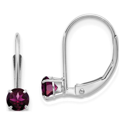 14K White Gold Rhodolite Garnet Leverback Earrings