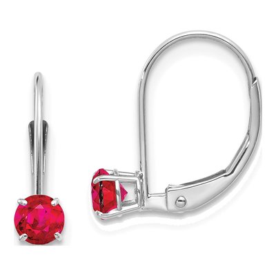 14K White Gold Ruby Leverback Earrings
