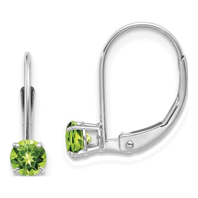14K White Gold Peridot Leverback Earrings
