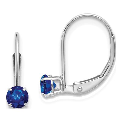 14K White Gold Sapphire Leverback Earrings