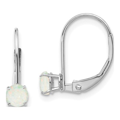 14K White Gold Opal Leverback Earrings
