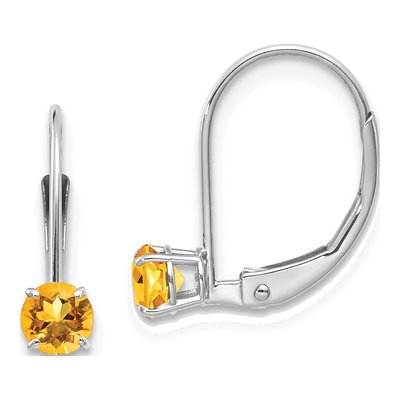 14K White Gold Citrine Leverback Earrings
