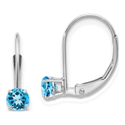 14K White Gold Swiss Blue Topaz Leverback Earrings